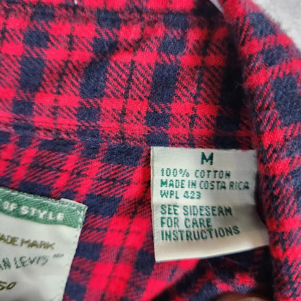 Levis Plaid Flannel Long Sleeve Button‎ Up Shirt Red Blue Size Medium Cotton